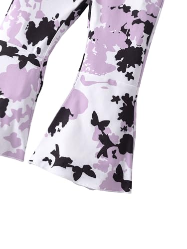 Image of Floerns Girl's 2 Piece Outfit Twist Front V Neck Tee Shirt Flare Leg Pants Set