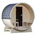 ALEKO Barrel Sauna | Personal Dry Wet Steam Sauna | Indoor Outdoor |White Finland Pine w/Front Porch Canopy | 3-5 Person Sauna | UL Certified 4.5 kW Harvia Heater | SB5PINECP