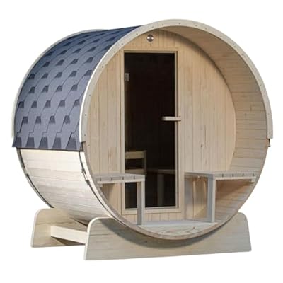 ALEKO Barrel Sauna | Personal Dry Wet Steam Sauna | Indoor Outdoor |White Finland Pine w/Front Porch Canopy | 3-5 Person Sauna | UL Certified 4.5 kW Harvia Heater | SB5PINECP