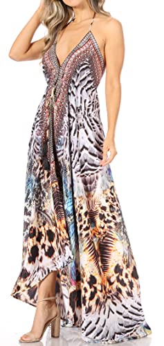 Image of Sakkas Lizi Womens Maxi High-Low Halter Handkerchief Long Dress Beach Party