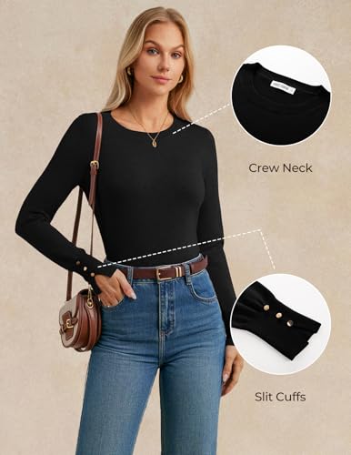 GRACE KARIN Pullover Damen Elegant Slim Fit Rundhals Langarm Strickpullover für Hochzeitsgäste Party CL0244-01/Schwarz M