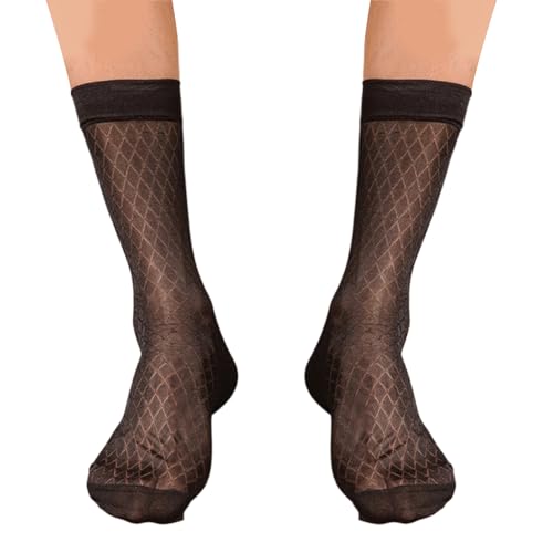 Socks,Mens Sheer Diamond Pattern Dress Socks Thin Nylon Middle Calf Socks Stockings for Business Suit and Formal Use