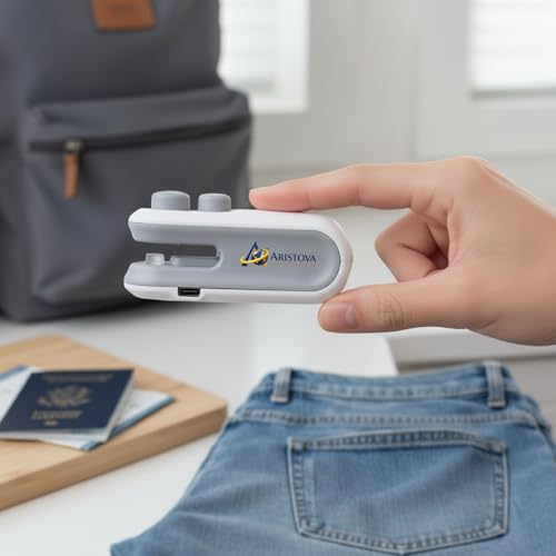 Image of ARISTOVA Portable Mini Sealing Machine | 2-in-1 USB Rechargeable Magnetic Bag Sealer with Cutter | Handheld Packet Sealer | Type C Charging Vacuum Sealer for Food, Snacks & Chips | White