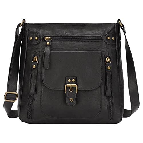 Genérico Bolso de hombro para mujer bolso de mano para mujer con cierre de cremallera Con cremallera para Escuela, Oficina (Black, One Size)