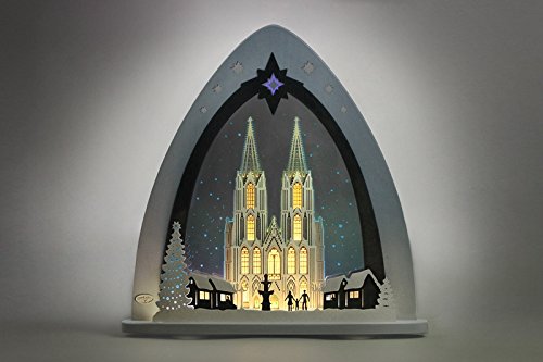 Cathédrale des Candelabrums LED Cologne 66 cm, arche lumineuse bois et décoration de fenêtre