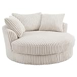 Home Detail Fabric Swivel Sofa Loveseat with Swivel Function, Large Cuddle Chair Sofas in Teddy Jumbo Cord Fabric (Cream Teddy Jumbo Cord)