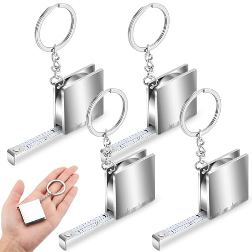 Quelay 4 Pcs Mini Measuring Tape Metal Keychain Tape Measure up to 51.97 Inches/ 4.33 ft Small Retractable Tape Measure Keychain
