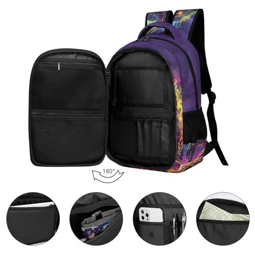 Gothic Dragon Backpack for Boys Girls, Skeleton Dragon Roaring Backpack Colorful Hippie Fire Dragon Anime Style Kids Backpack, Children Travel Laptop Backpack, 16.5 Inch4
