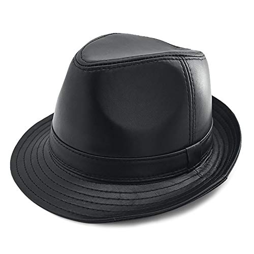 PcBbGa Bonnet Pour Homme, Chapeau de Jazz En Cuir Pour Homme En Peau de Mouton Vintage Fedora Trilby Chapeau Panama Hiver Taille Réglable/Black/7.125