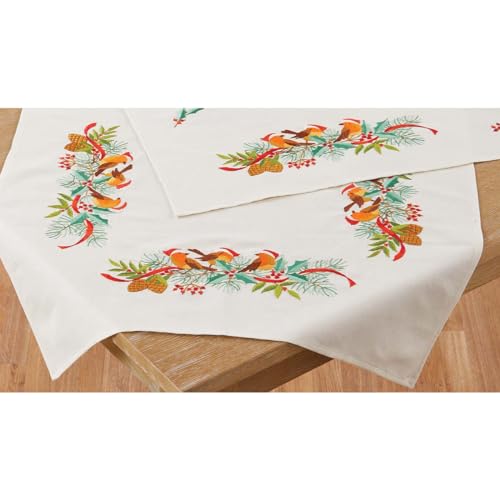 Herrschners Santa Birds Table Topper Stamped Embroidery Kit