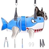 Cherishelt Dog Grooming Hammock for Small Dogs Cats, Cute Shark Design Dog Hanging Harness for Nail Trimming/Clipping, Pet Sling with Grooming Kit and Thick Neck Support & Strap Restraint Claw Care,XS