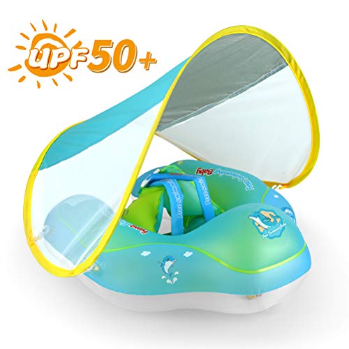 Free Swimming Baby Inflatable Baby Swim Float with Safe Bottom Support and Retractable Canopy for Safer Swim(New Version, L)