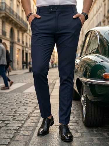 Image of erke Men's Slim Fit Formal Trouser with 4-Way Stretch | Lycra Blend Wrinkle Resistant Office Chinos for Men | Mid Rise Tapered Trousers for Men