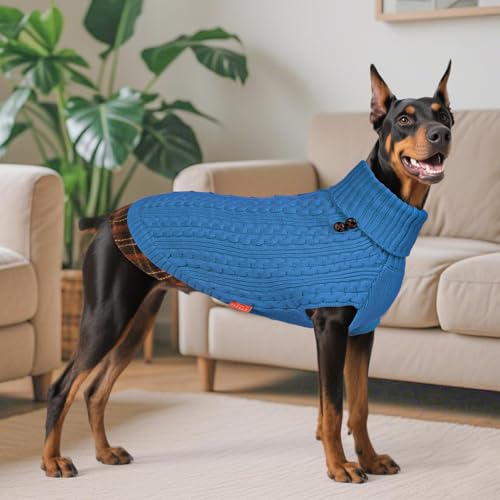Image of KYEESE Dog Sweater for Medium Large Dogs Turtleneck Thick Knit Pullover | Stretchy Fit, Lightweight & Warm, Cozy Knit Comfort, Classic Plaid Design, Gentle on Sensitive Skin, Winter Daily Wear