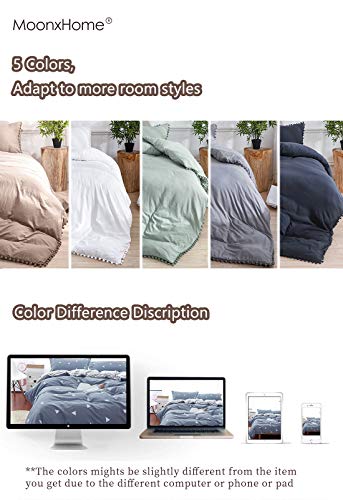 Moonxhome Duvet Cover Set Queen Size Boho Aesthetic Comforter Cover Bed Set Ball Pom Poms Fringe Luxury 100% Super Soft Microfiber 3 Piece Duvet Cover Set Includes 2 Pillow Shams Tawny #TOP6