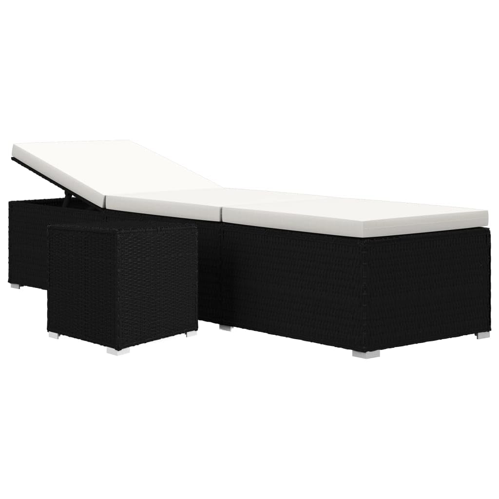 vidaXL Lettino Prendisole con Tavolino e Cuscino Foderato con Zip Robusto Elegante Regolabile Sdraio Telaio in Acciaio in Polyrattan Bianco Crema