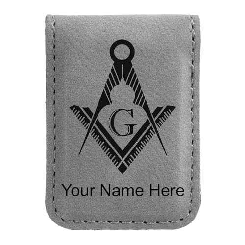 LaserGram Slim Magnetic Money Clip, Freemason Symbol, Personalized Engraving Included (Gray)