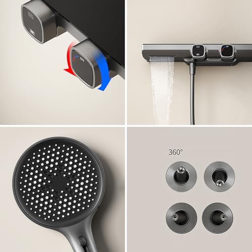 Robinet de bain et de douche mitigeur mural gris 3 fonctions - 5