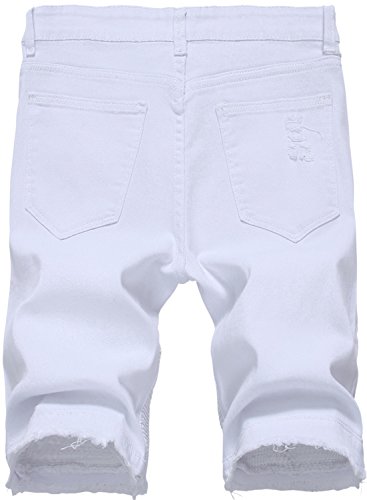Hengao Men's Moto Biker Ripped Slim Fit Denim Jeans Shorts, 2206 White, W34 #TOP2