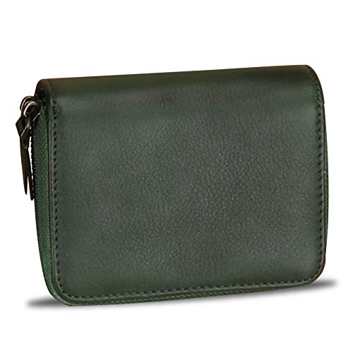 Genuine Leather Small Purse Wallet For Women Rfid-Blocking Handmade Clutch Wallets Money Clip Card Organizer Coin Pouch (Green) #TOP29