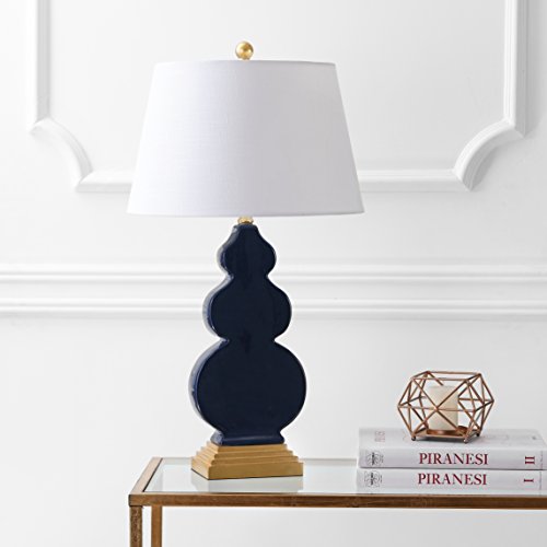 JONATHAN Y 29" Navy Blue/Gold Ceramic Table Lamp for Bedroom Modern Bedside Lamp, White Linen Shade, Mid-Century Triple Gourd Desk Lamp for Office, LED Bulb Included JYL3018A by JONATHAN Y - Image 8