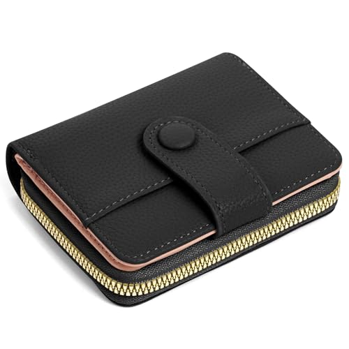 Adiwo Carteras de Mujer, Mini Cuero Monedero con Cremallera, Monedero Pequeño con RFID, Tarjetero con 5 Ranuras, Pequeño y Liviano, Diseño Minimalista, Fácil de Transportar（Negro）