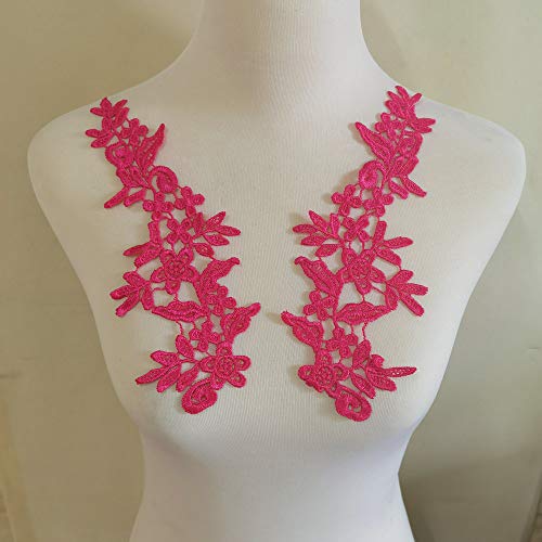 2 Pairs Embroidery Applique Wedding Lace Floral Motif Sewing Trims Decoration (hot Pink)