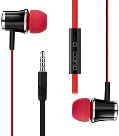 G-Cord In-Ear Stereo Headphones with Remote and Mic- Black / Red