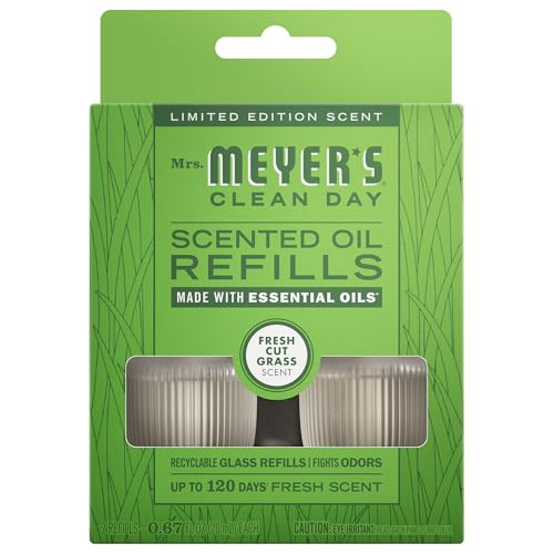 MRS. MEYER'S CLEAN DAY Premium Scented Oil Refills, Fresh Cut Grass, Contains 2 .67 fl oz Refills