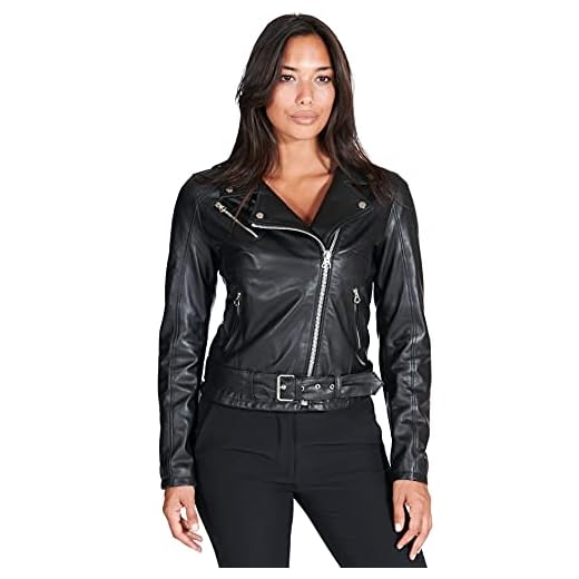 D'Arienzo - CHIODO • Colore Nero • Giacca Biker in Pelle con Cintura Nappa Effetto Liscio - S, Nero