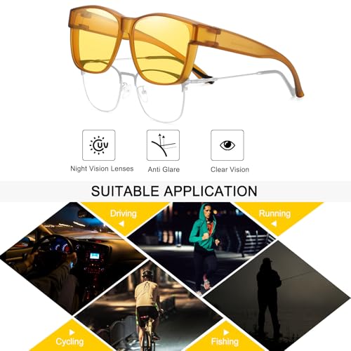 Wzerry Night Driving Glasses Polarized, Night Vision Over Glasses Sunglasses Anti-glare for Men Women with UV400 Protection — view 6