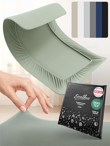 Samthus Spannbettlaken 140x200cm - Oeko-Tex Made In Green - Jersey Bettlaken Spannbetttuch aus 100% gekämmter Baumwolle - auf Hautverträglichkeit...