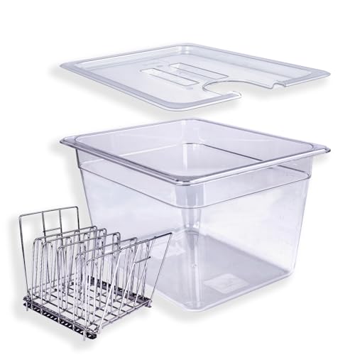 WELKOR 12 QT Large Sous Vide Container With Lid, Sous Vide Tub Kit Compatible with Wancle Anova, Joule, Instant Pot Sous Vide Cookers for Home Chefs Professional Use (12 qt with rack)