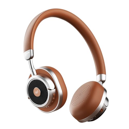 iKF Rona Retro Classic Active Noise Cancelling Wireless Headphones, Bluetooth On Ear Headset with Mic,75H Playback, Metal Vintage Design,3D Movie Sound,Wired,for Small Heads & Teens (Brown)