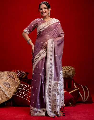 Image of SIRIL Women's Cotton Weaving Tassels Saree With Unstitched Blouse Piece