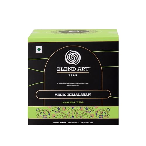 Image of Blendart's Vedic Himalayan Green Tea For Stress Relief & Good Sleep | Made with 100% Whole Leaf & Natural Flavour - Enjoy Hot or Iced - 15 Tea Bags