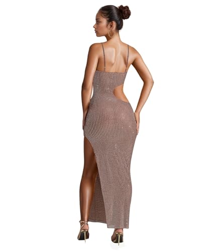 Image of PORRCEY Women's Sexy Rhinestone Mesh See Through Party Night Prom Dress
