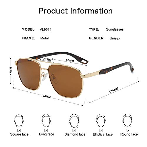 Vanlinker Polarized Square Aviator Mirrored Sunglasses For Men,Uv400 Lens Shades Vl9567 With Brown Lens/Tortoiseshell Frame #TOP4