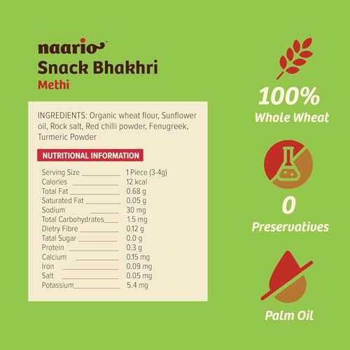Image of Naario Chilli Garlic, Methi, Masala, Peri Peri Crackers Healthy Snack Combo Wheat Bhakhri 12 Calories /pc | | Wholesome Indian Snack with No Palm Oil and No Additives | Pack of 4 (100g each)