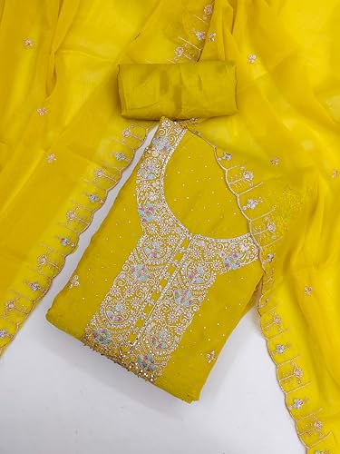 Image of Women's Shimmer Silk Embroidery Work Unstitched Dress Material