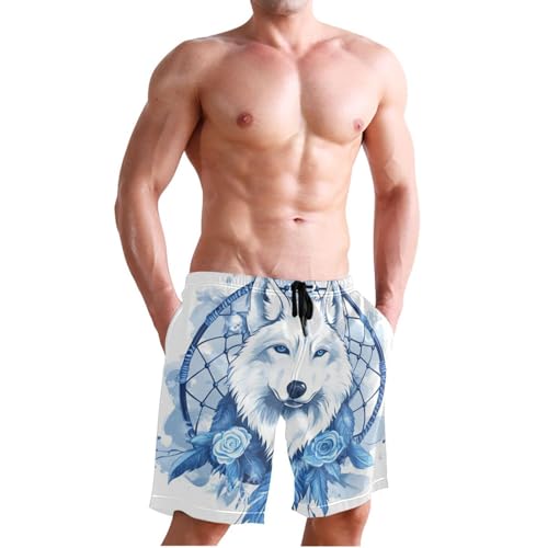 Men’s Swim Trunks Blue Rose Dreamcatcher Wolf Beach Board Shorts Swimming Short Pants Running Sports Surffing Shorts4