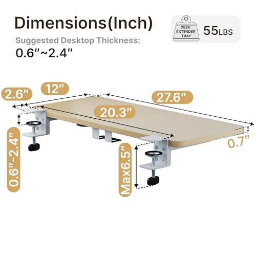 Image of PEGZONE Desk Extender Tray, 28 inch x 12 inch, with Laptop Holder, Large, Wood