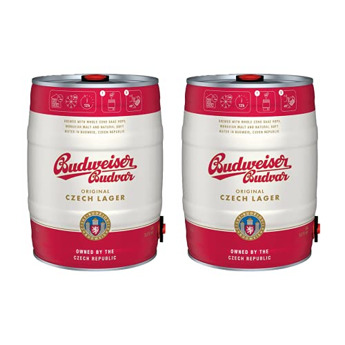 Budweiser Budvar Premium Czech Lager 5ltr Mini Keg (Set of 2) - 5.0% ABV - Gifts for Men and Women Bar Accessories for Home Pub Beers and Lagers Offers Craft Beer German Beer