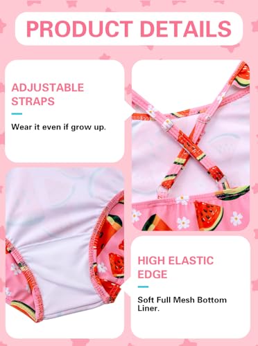 Image of XiaoMoSha Girls Swimsuits Ruffled Round Neck One Piece Bathing Suits Quick Dry UPF 50+ Summer Hawaii Swimwear for Kids 3-10T