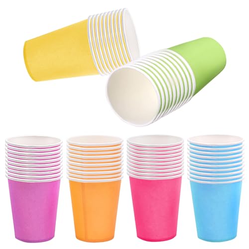 Fahibin 60 Piezas Vasos de papel de colores, vasos desechables para fiestas, Vasos de Papel Desechables Tazas de fiesta para Servir el Café, el Té, Bebidas Calientes