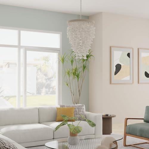 KOUBOO Seashell Ceiling Chandelier, Modern & Clamrose Shells Chandeliers & Ceiling Lights - Farmhouse, Crystal Fixtures for Bedrooms, Dining Rooms, Living Spaces, White - Image 2