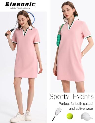 Image of Kissonic Polo Dresses for Women Short Sleeve Tennis Golf Dress V Neck Summer Casual Dress with Pocket