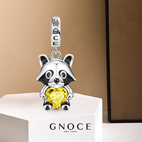 Image of GNOCE Cute Rabbit Embraces Heart Charm Bead 925 Sterling Silver Raccoon Animal Charms Fit Bracelet /Necklace For Mother's Day Gift (Raccoon)