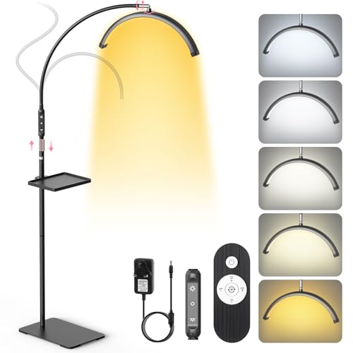Adonafy Half Moon Light Professional: 18In Foldable Lash Light with 5 Colors Dimmable & 360 Rotation - Adjustable Beauty Light Floor Standing for Salon Home Mobile Beauty Technicians Black