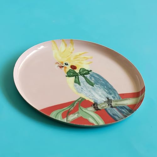 Image of The Wishing Chair The Chatterbox Metal Wall Plate | Decorative Iron Wall Art with Colorful Bird Design | Elegant Oval Wall Hanging Decor for Living Room, Bedroom, Hallway & Office